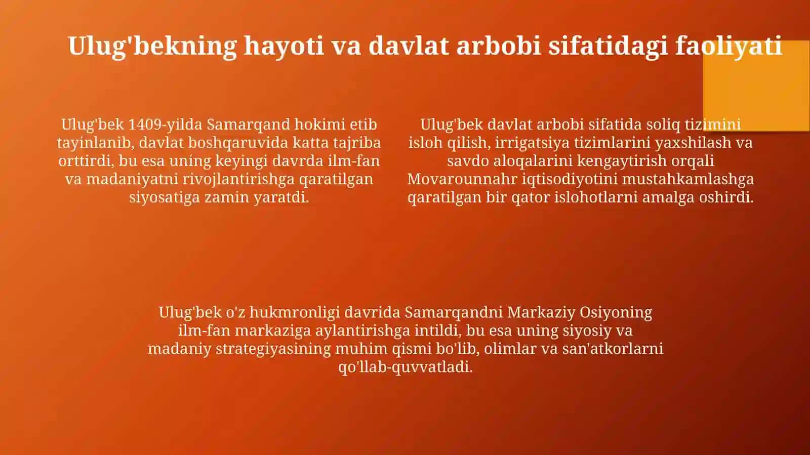Mirzo Ulug'bek - Davlat arbobi va buyuk olim 4
