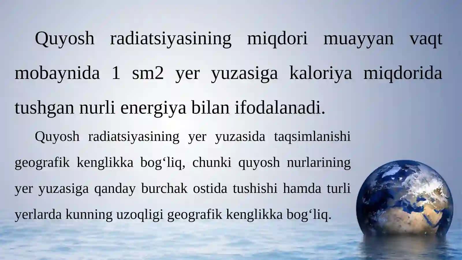O‘rta osiyo iqlimi. Iqlimga ta’sir ko‘rsatuvchi omillar 4
