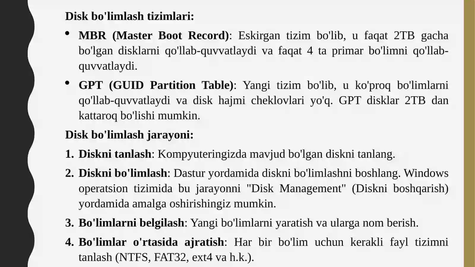 Disklarni bo'limlash va formatlash 4