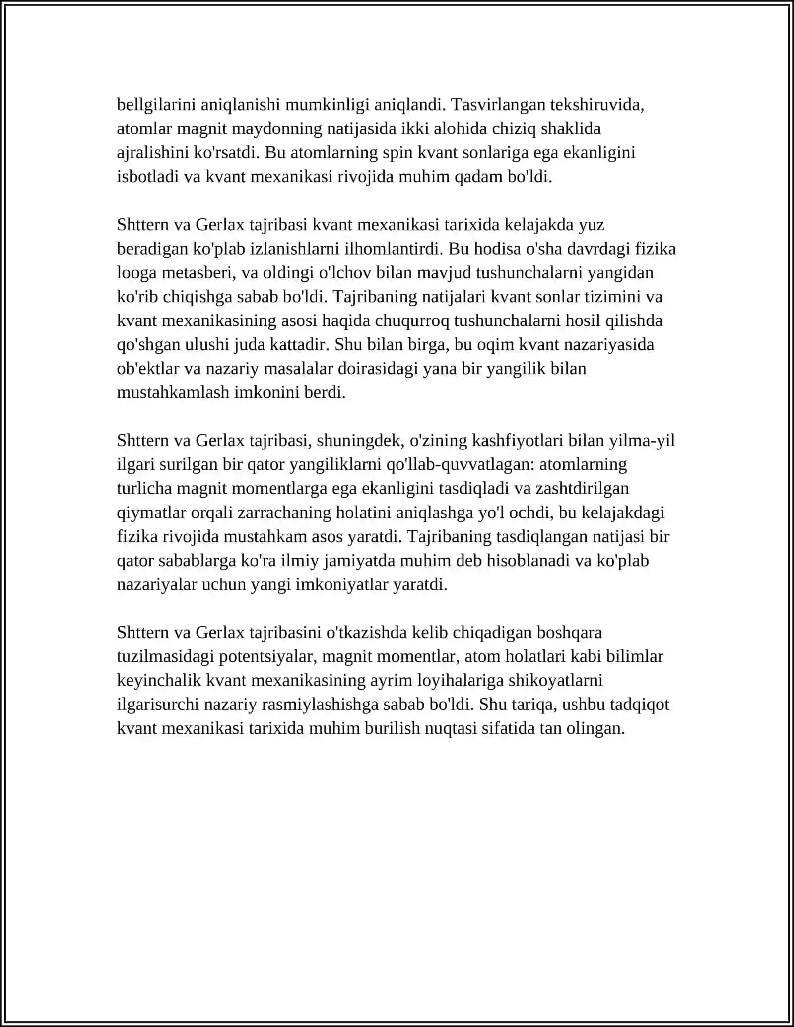 FIZIKA YO’NALISHI REFERAT 4