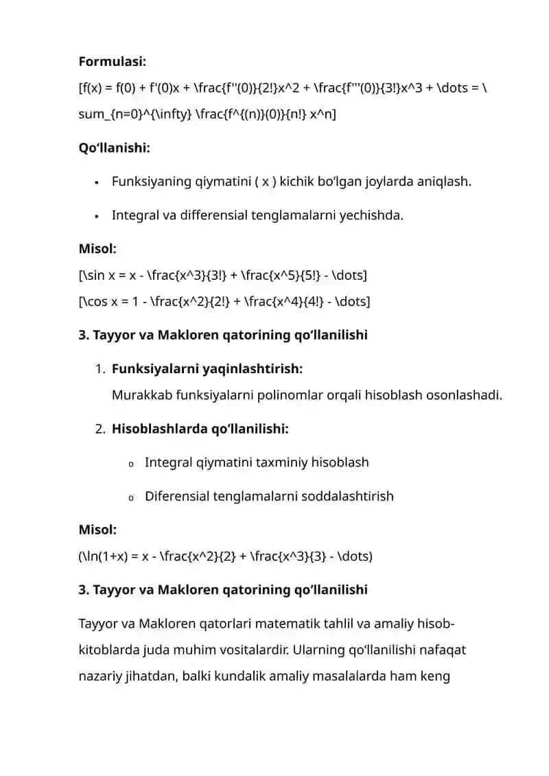Tayyor va Makloren qatorlari 4