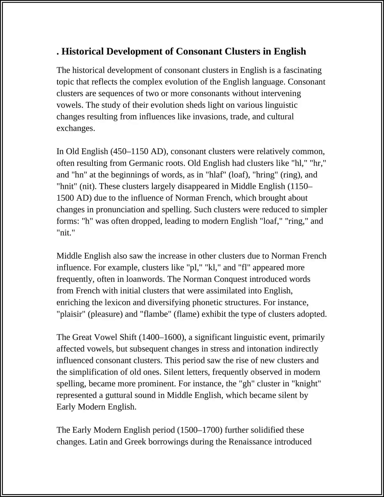 Historical Development of Consonant Clusters in English 4