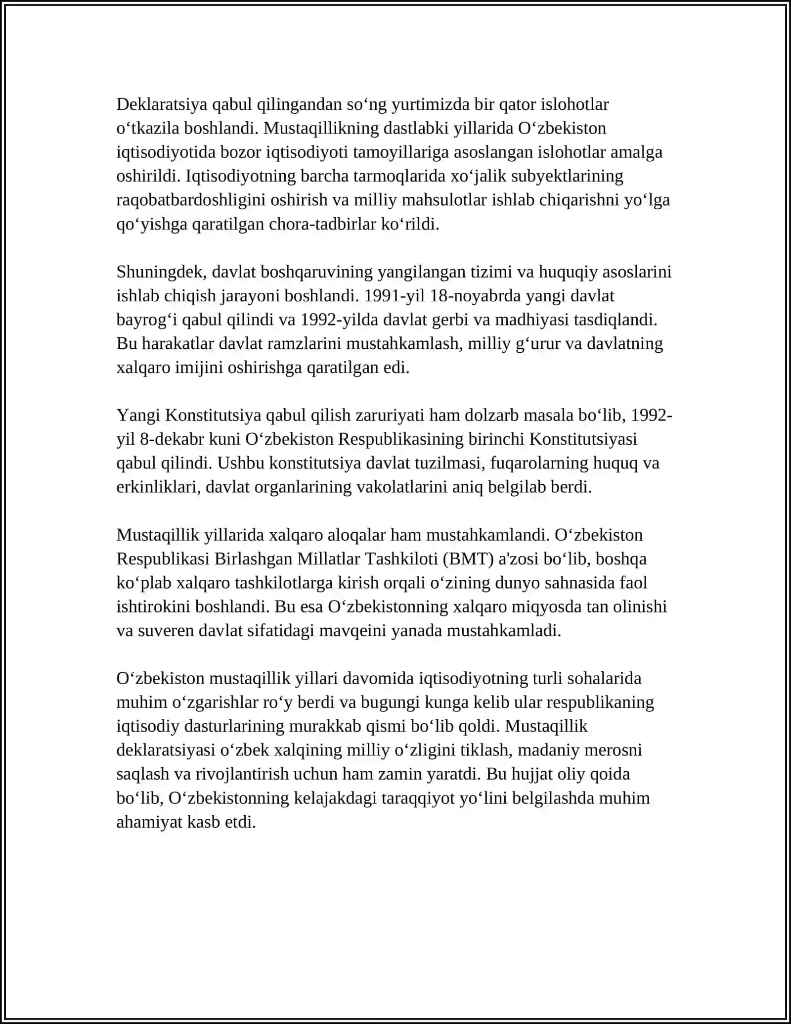 O‘ZBEKISTON RESPUBLIKASI MUSTAQILLIKGA ERISHISHI 4