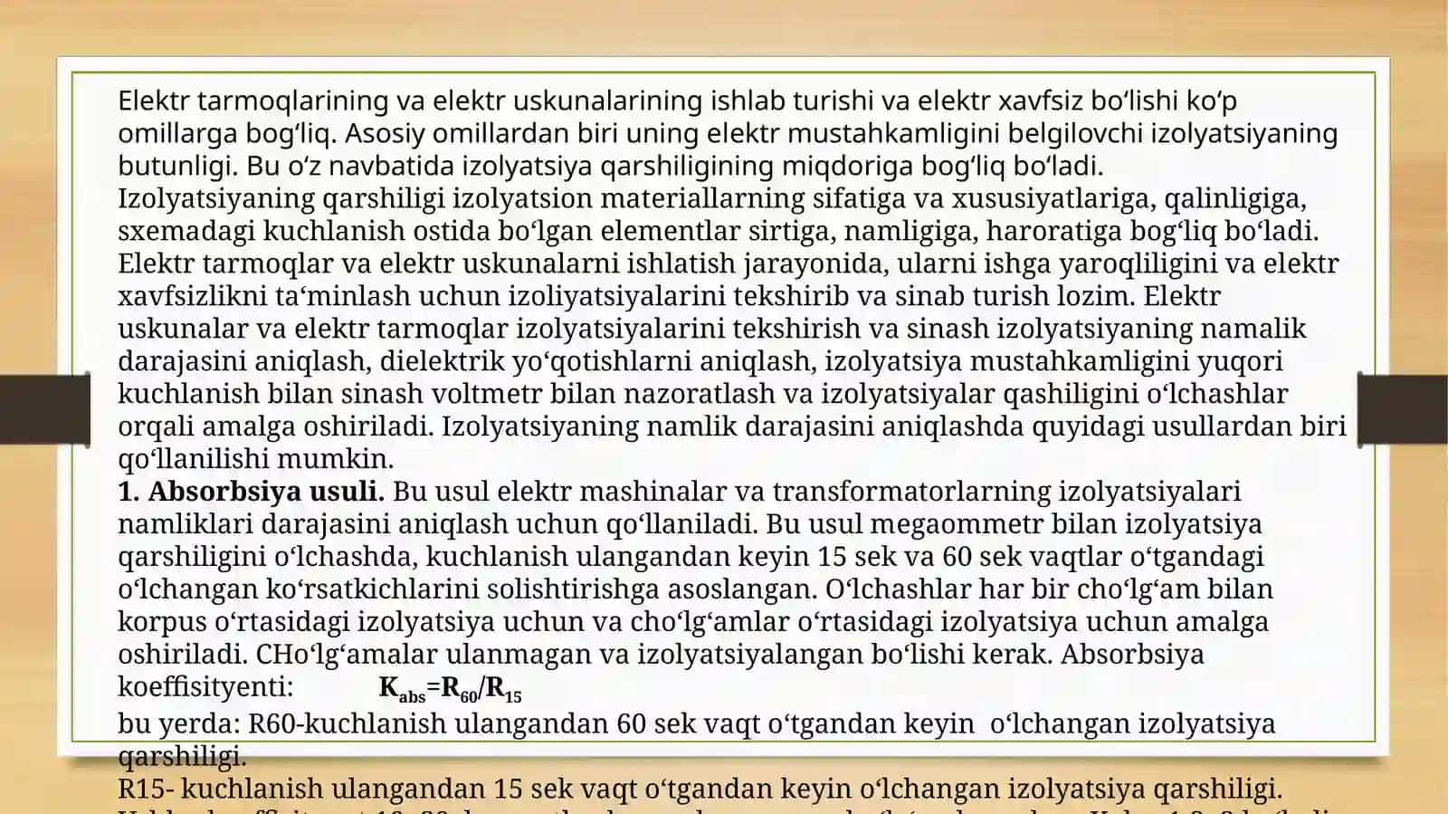 Transfarmatorlarizolyatsiya qarshiliginio’lchash 4