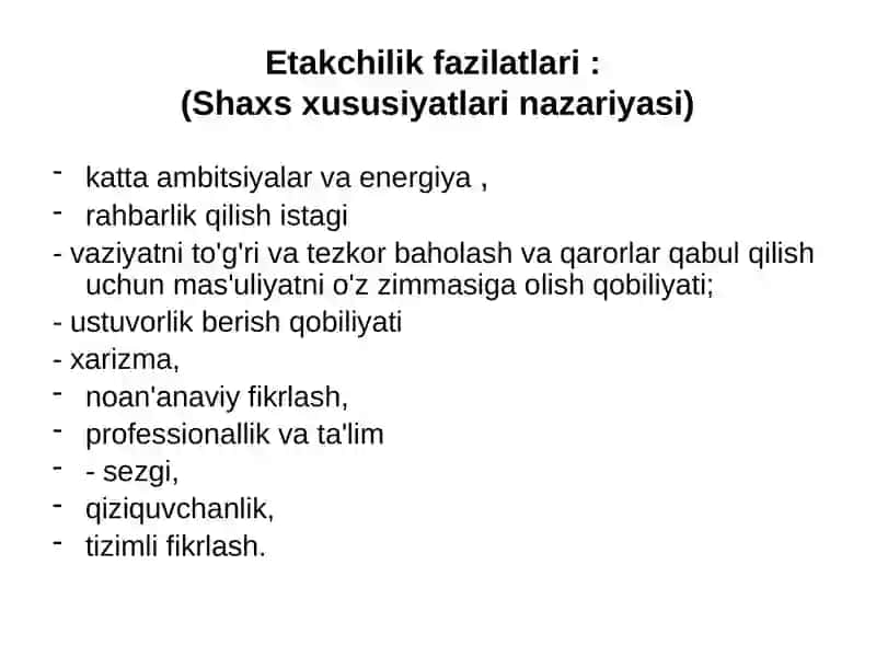Etakchilik va rahbarlik 4