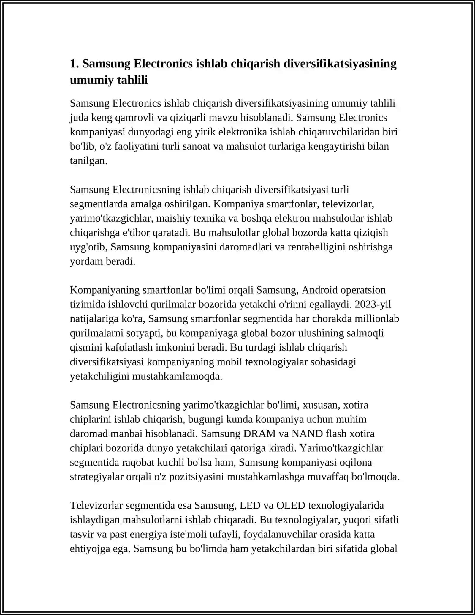 SAMSUNG ELECTRONICS ISHLAB CHIQARISH DIVERSIFIKATSIYASI VA XARAJATLAR 4