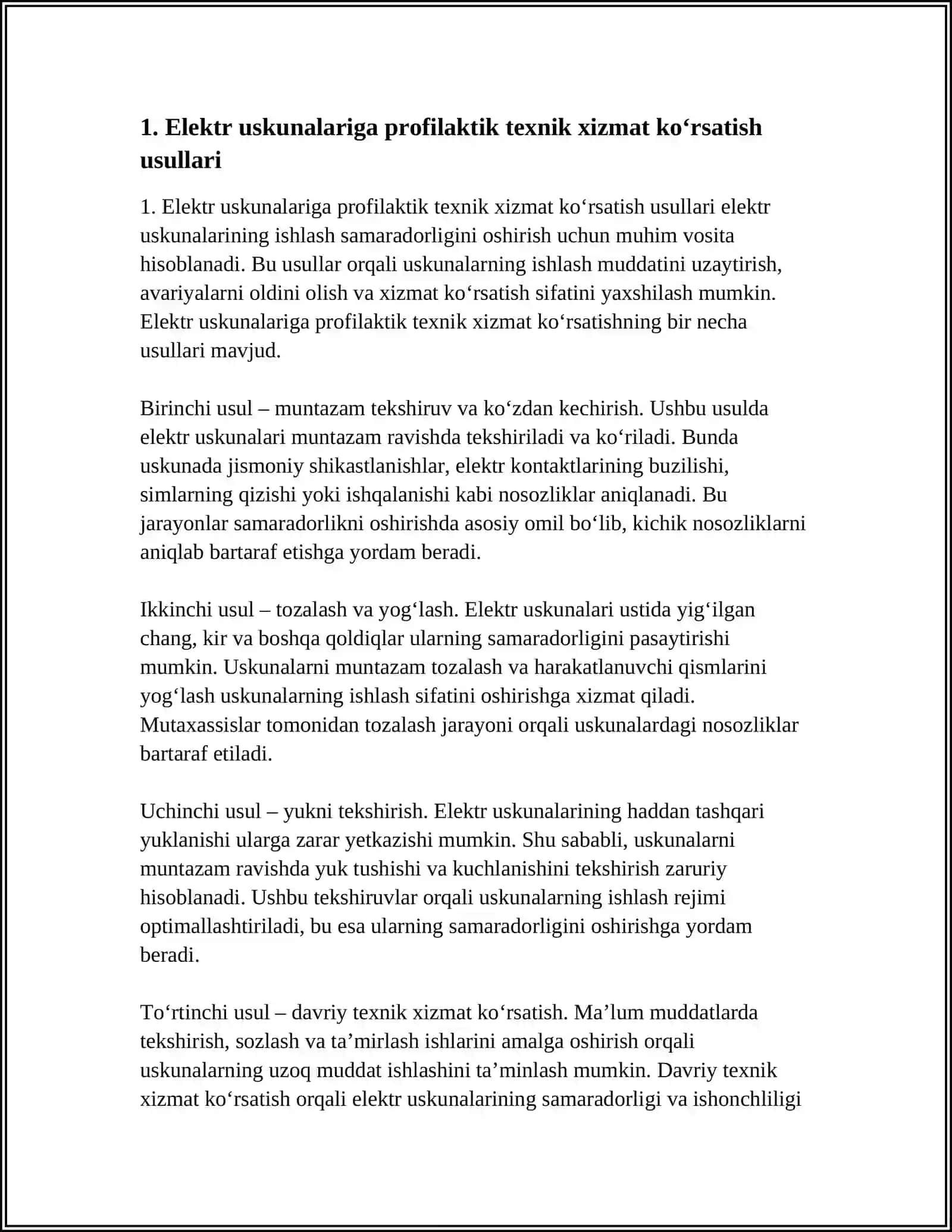 ELEKTR USKUNALARNA EKSPLUATATSIYA SAMARADORLIGINI OSHIRISH USLUBLARI 4