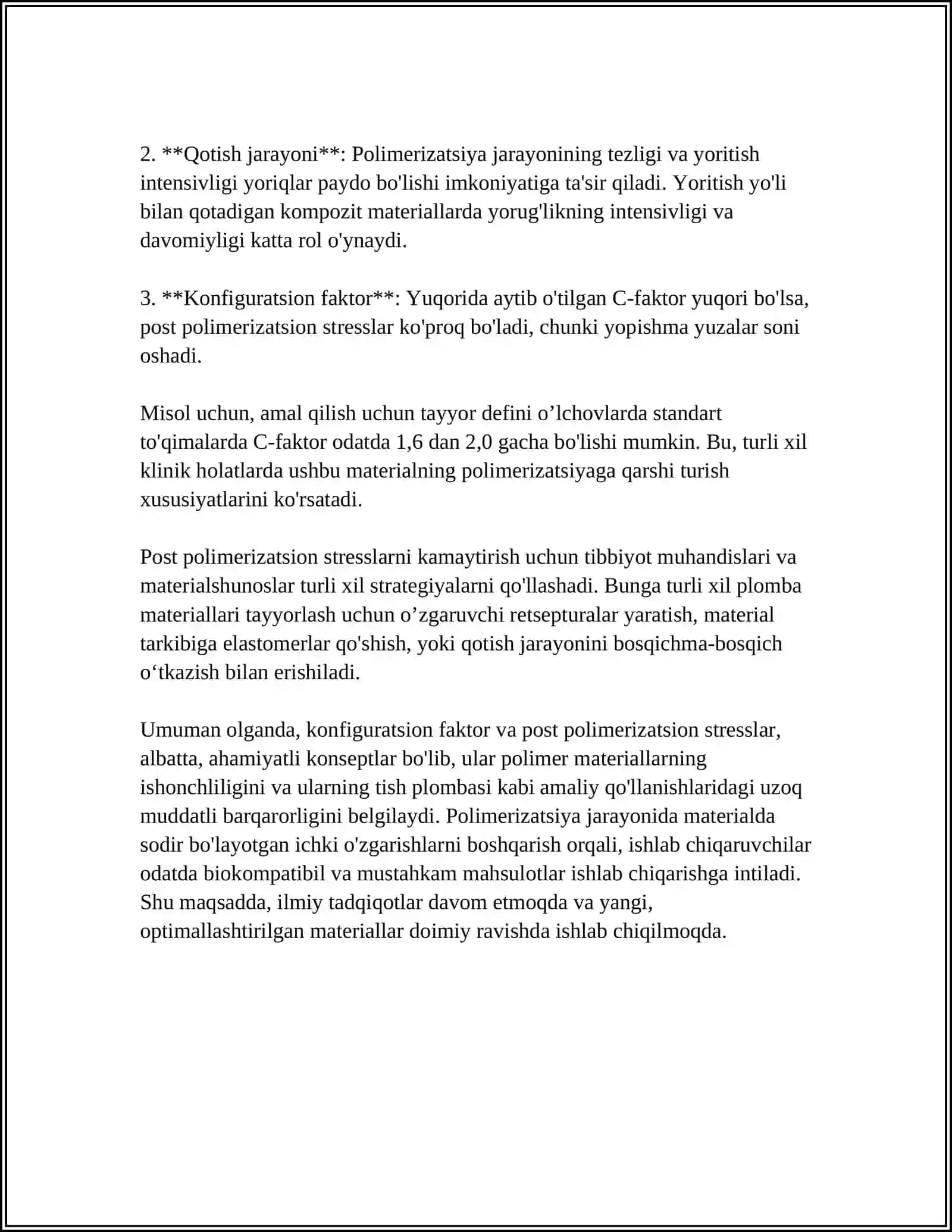 S-OMIL(CONFIGURATION FACTOR).POST POLIMERIZATSION STRESS 4
