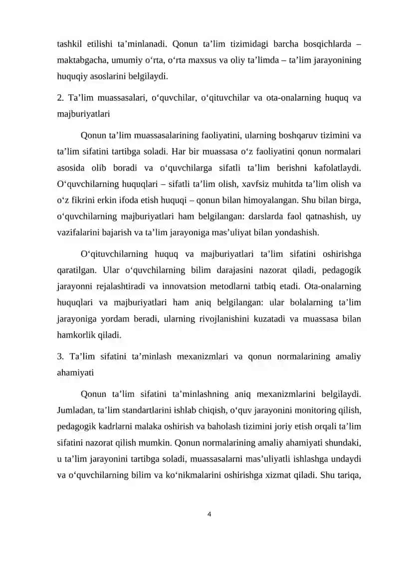 O’zbekiston Respublikasining “Ta’lim to’g’risida”gi Qonuni 4
