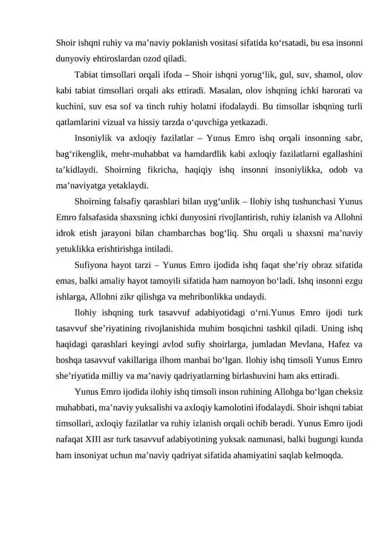 YUNUS EMRO IJODIDA ILOHIY ISHQ TIMSOLI. 4