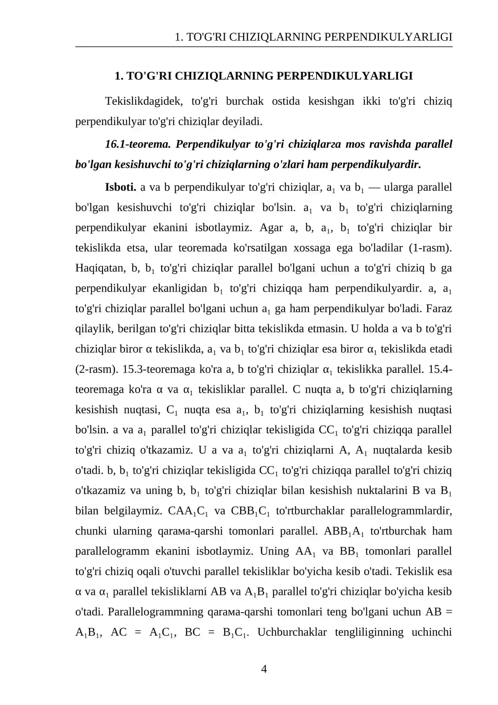 To'g'ri chiziqlar va tekisliklarning perpendikulyarligi 4