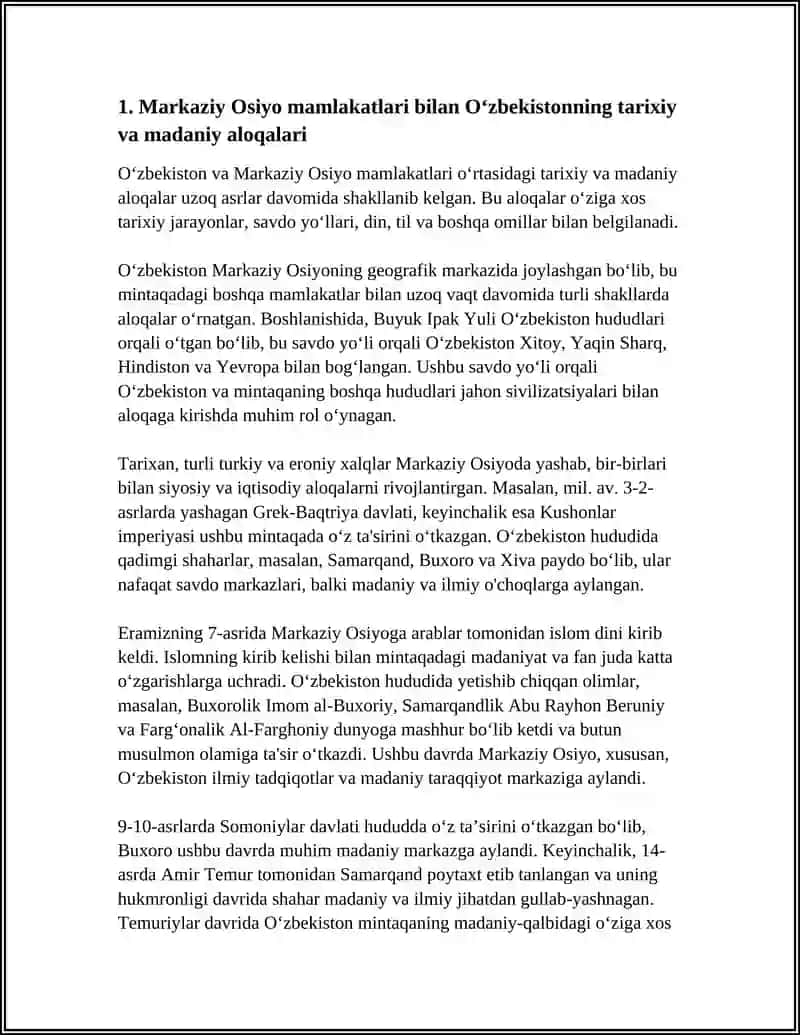 MARKAZIY OSIYO MAMLAKATLARI BILAN UZBEKISTAN MUNOSABATLARI 4