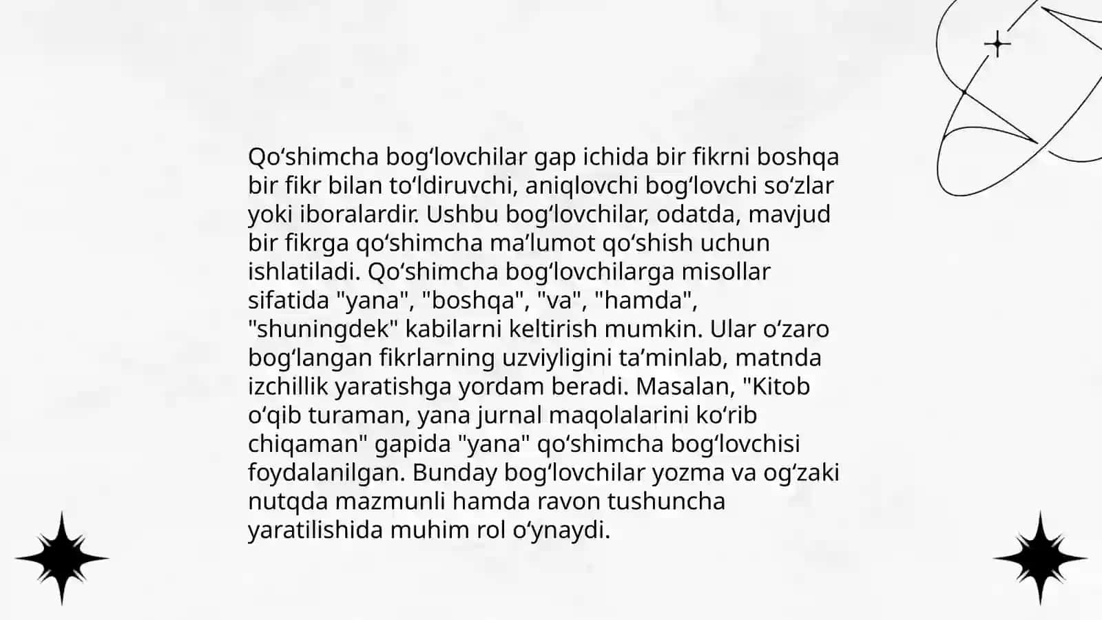 Bogʻlovchi va koʻmakchi soʻzlar 4