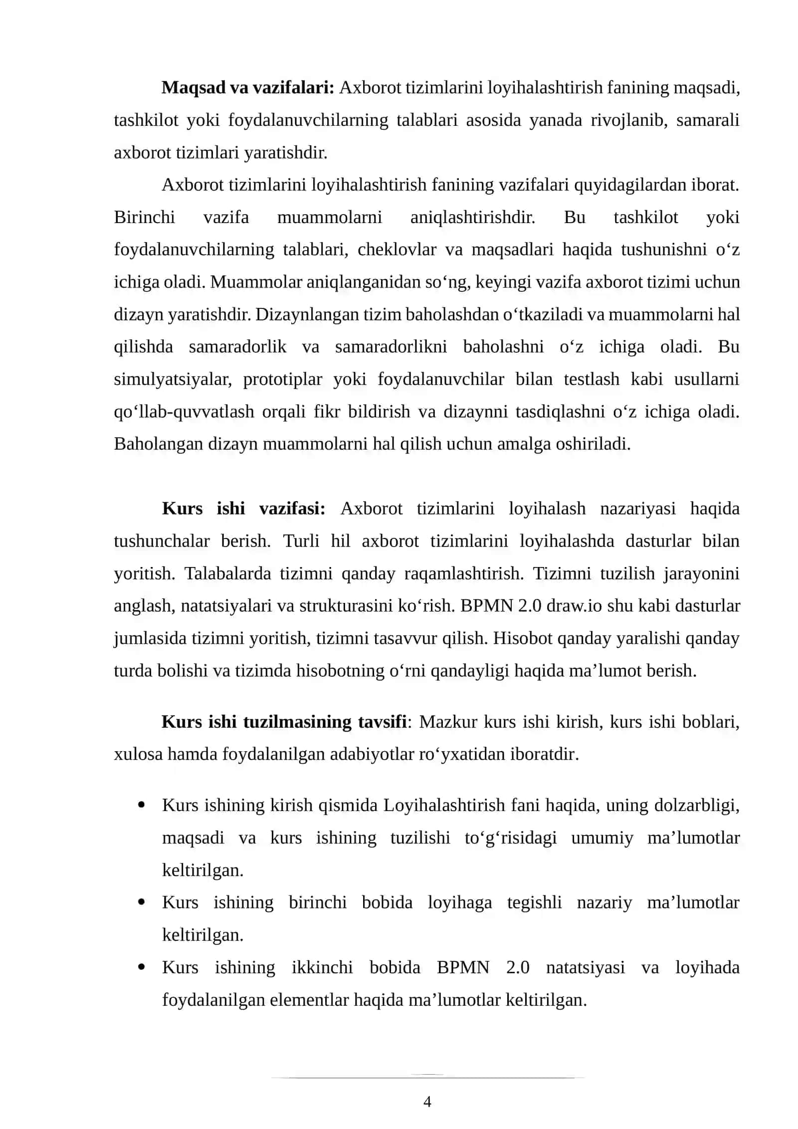 Axborot tizimlarini loyihalashtirish 4