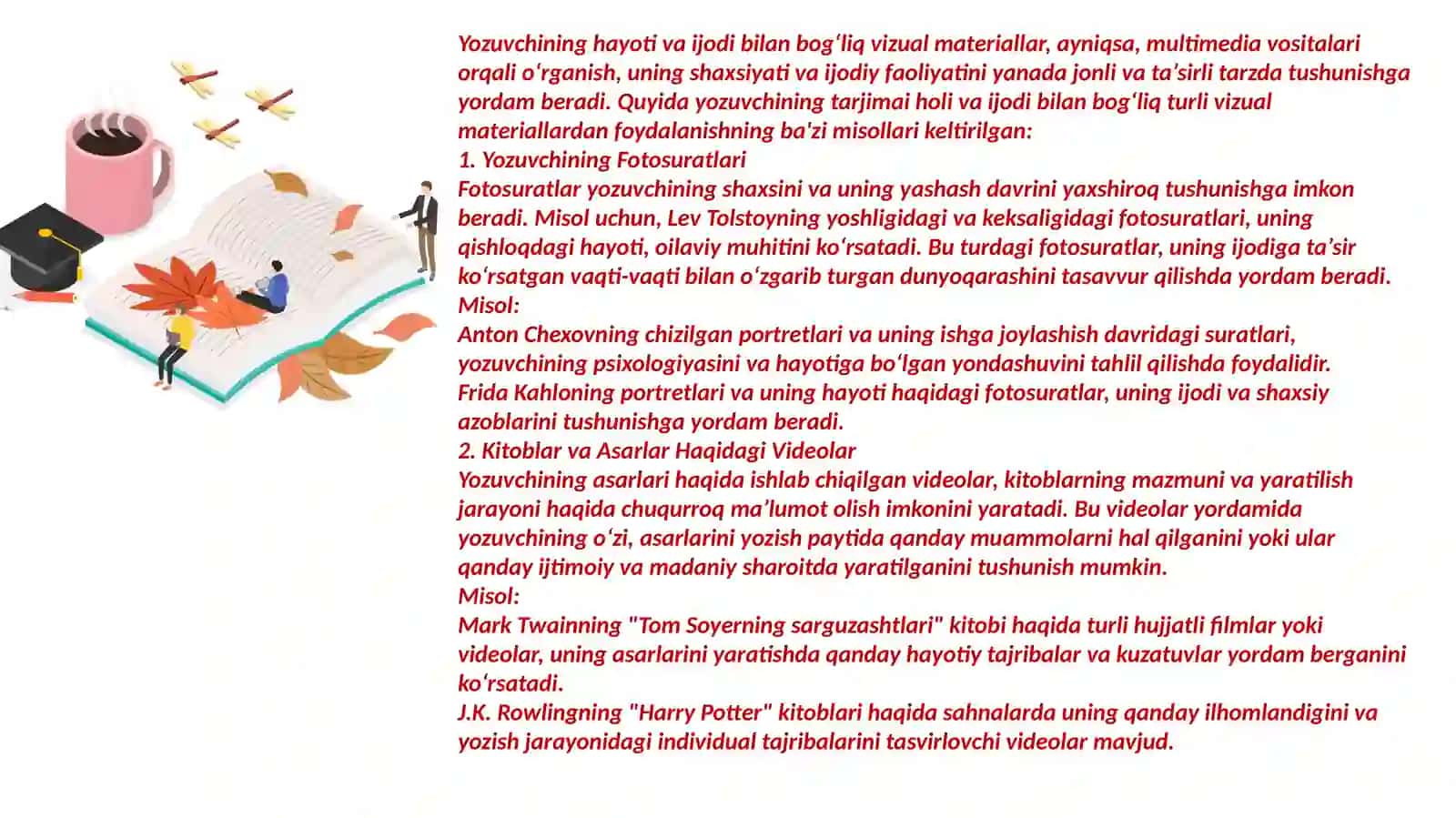 Yozuvchi tarjimai holini o'rganishda AKT va multimedian vositalarida foydalanish 4