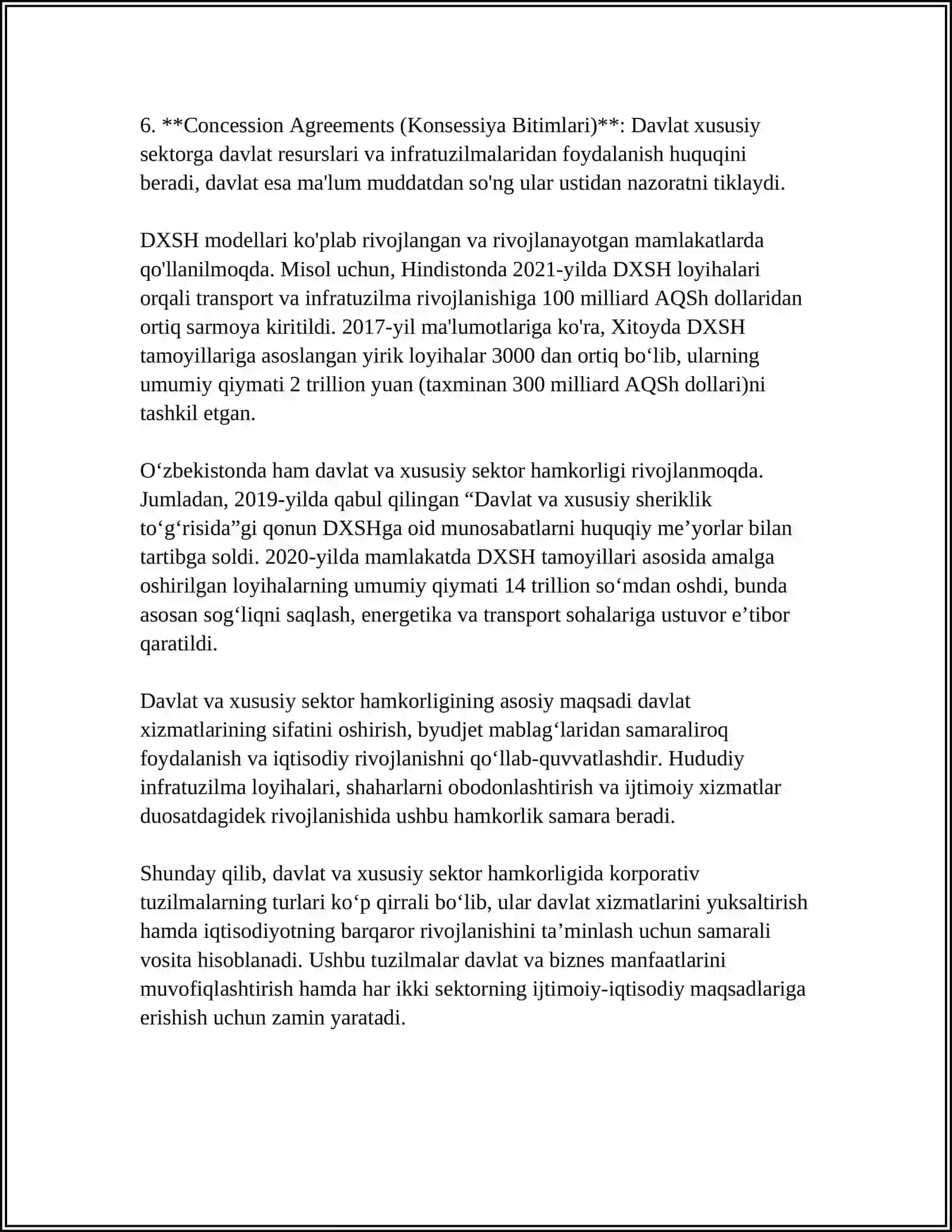Mavzu: DAVLAT VA XUSUSIY SEKTOR HAMKORLIGIDA KORPORATIV TUZILMALAR ISHTIROKI 4