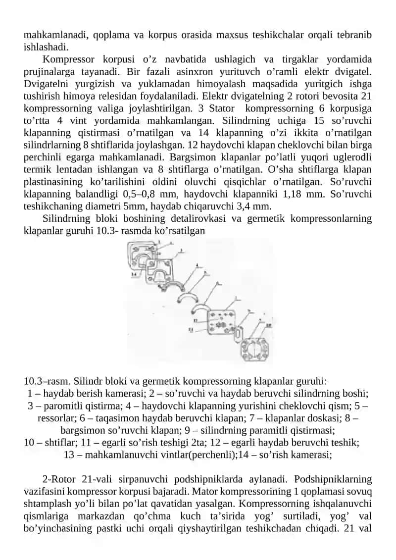 Sovutish kompressorlarining tuzilishi va parametrlarini o'rganish 4