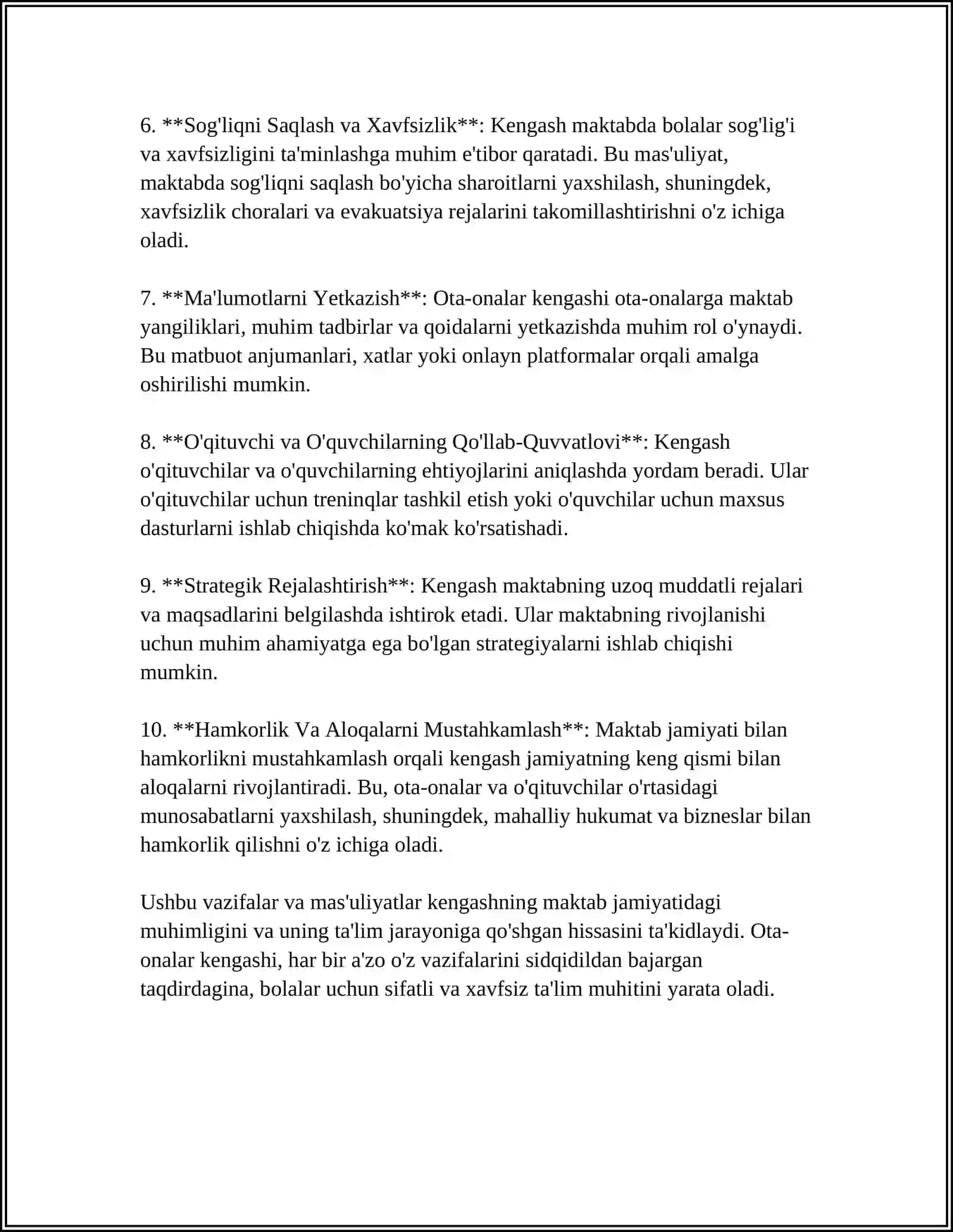 Ota-onalar kengashining vazifalari va mas'uliyatlari 4