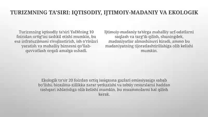 Turizmning asosiy turlari va o’ziga hos xususiyatlari 4