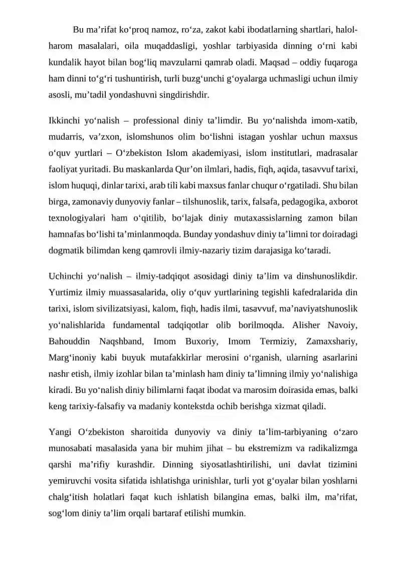 Yangi O 'zbekistonda dunyoviy va diniy ta'lim-tarbiyaga munosabat 4