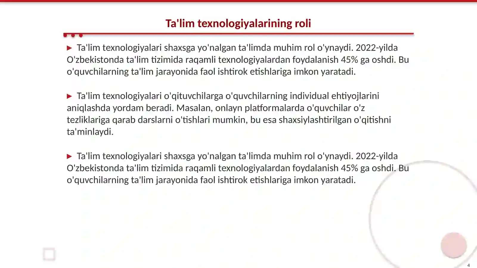 Ta'limning shaxsga yo'nalgan texnalogiyasi 4