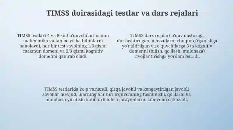 TIMSS XALQARO BAHOLASH DASTURIDA AQLIY FAOLIYAT TURLARI 4