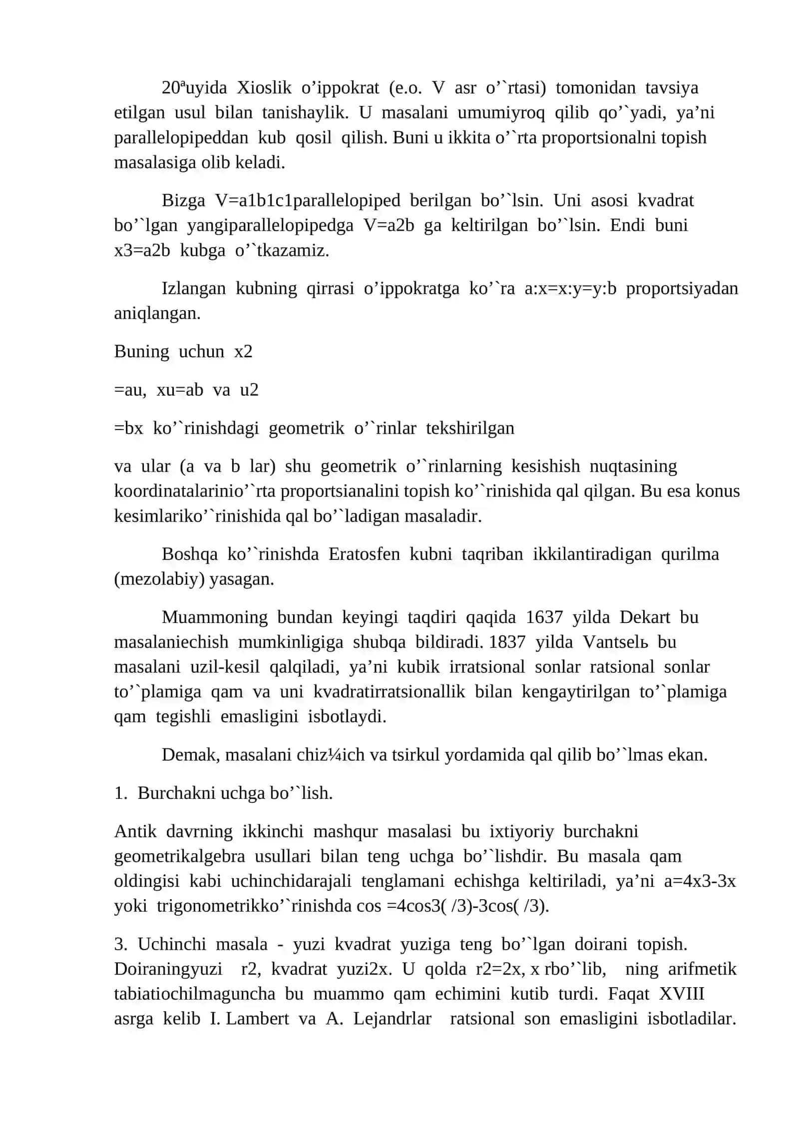Yunon matematiklarida asosiy uch muammoning hal qilinishi 4