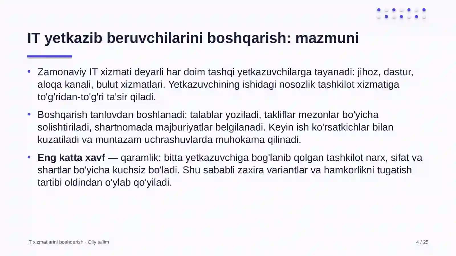 IT XIZMATLARINI BOSHQARISH · OLIY TA'LIM 4