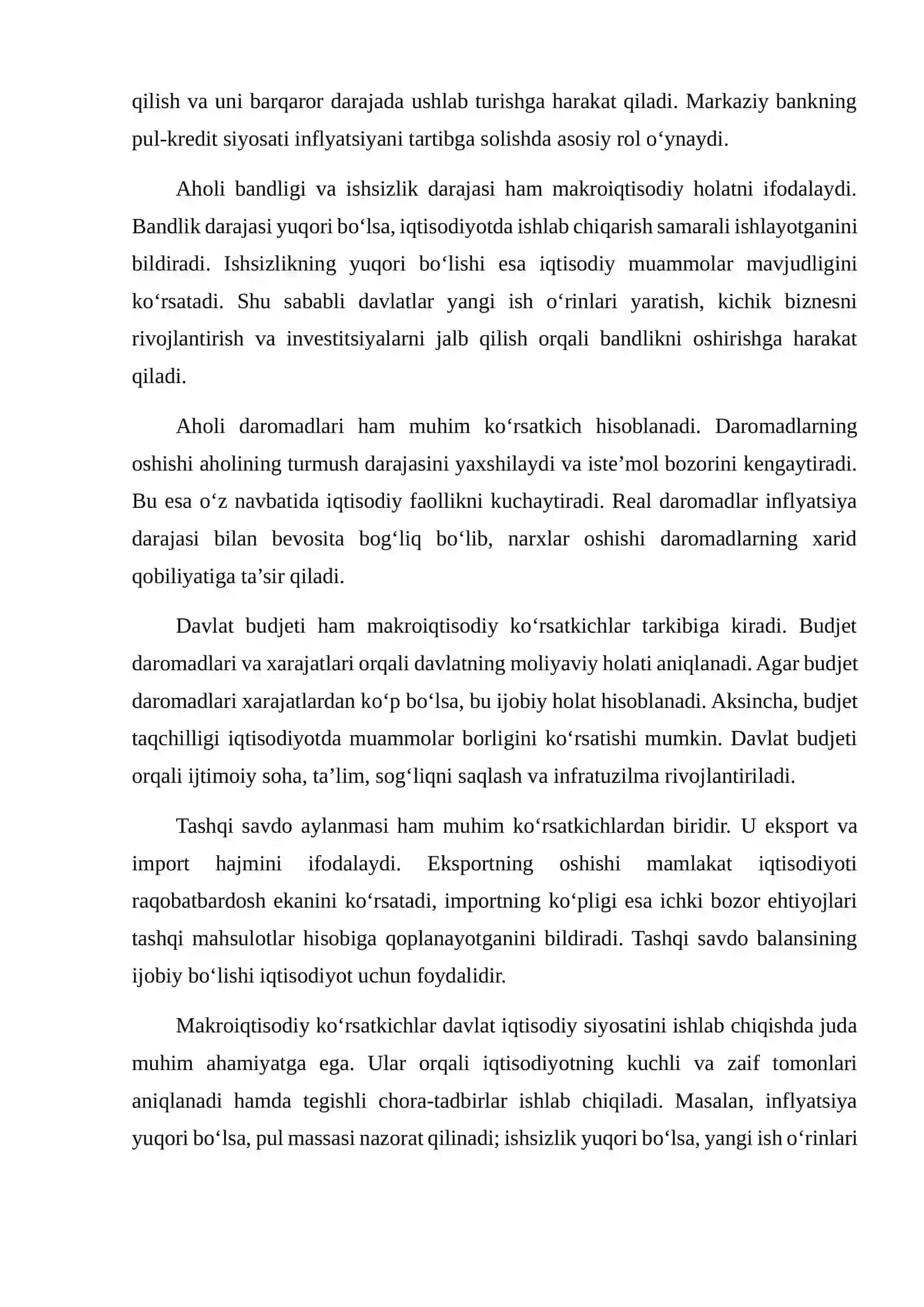 O'ZBEKISTON RESPUBLIKASI RIVOJLANISHINING MAKROIQTISODIY KO‘RSATKICHLARI TAHLILI 4