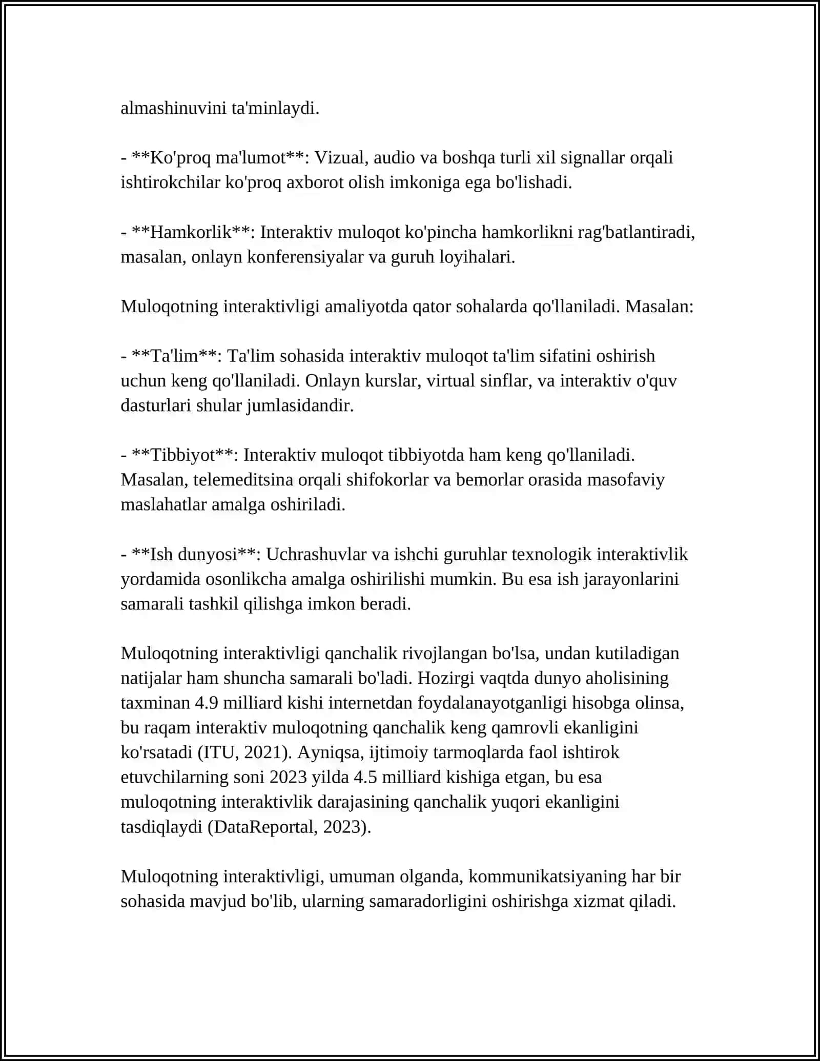 MULOQOTNING INTERAKTIV TOMONI VA SHAXSLARARO MUNOSABATDAGI UNING O'RNI 4