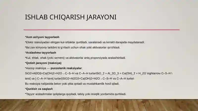 Kul shlakli xom ashyolar asosida olinadigan bog'lovchi materiallar 4
