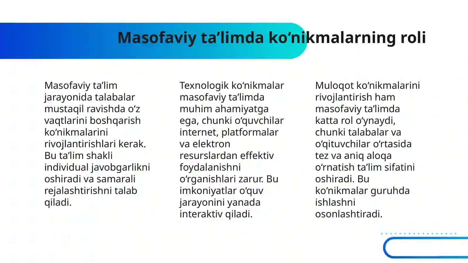 MASOFAVIY TA'LIMDA AKADEMIK KO‘NIKMALARNI SHAKLLANTIRISH XUSUSIYATLARI 4