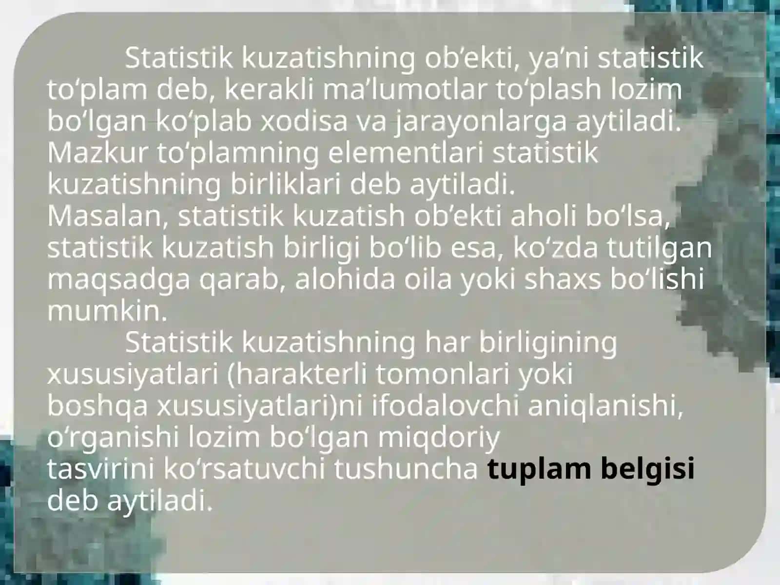 Statistik kuzatish uslubiyoti 4