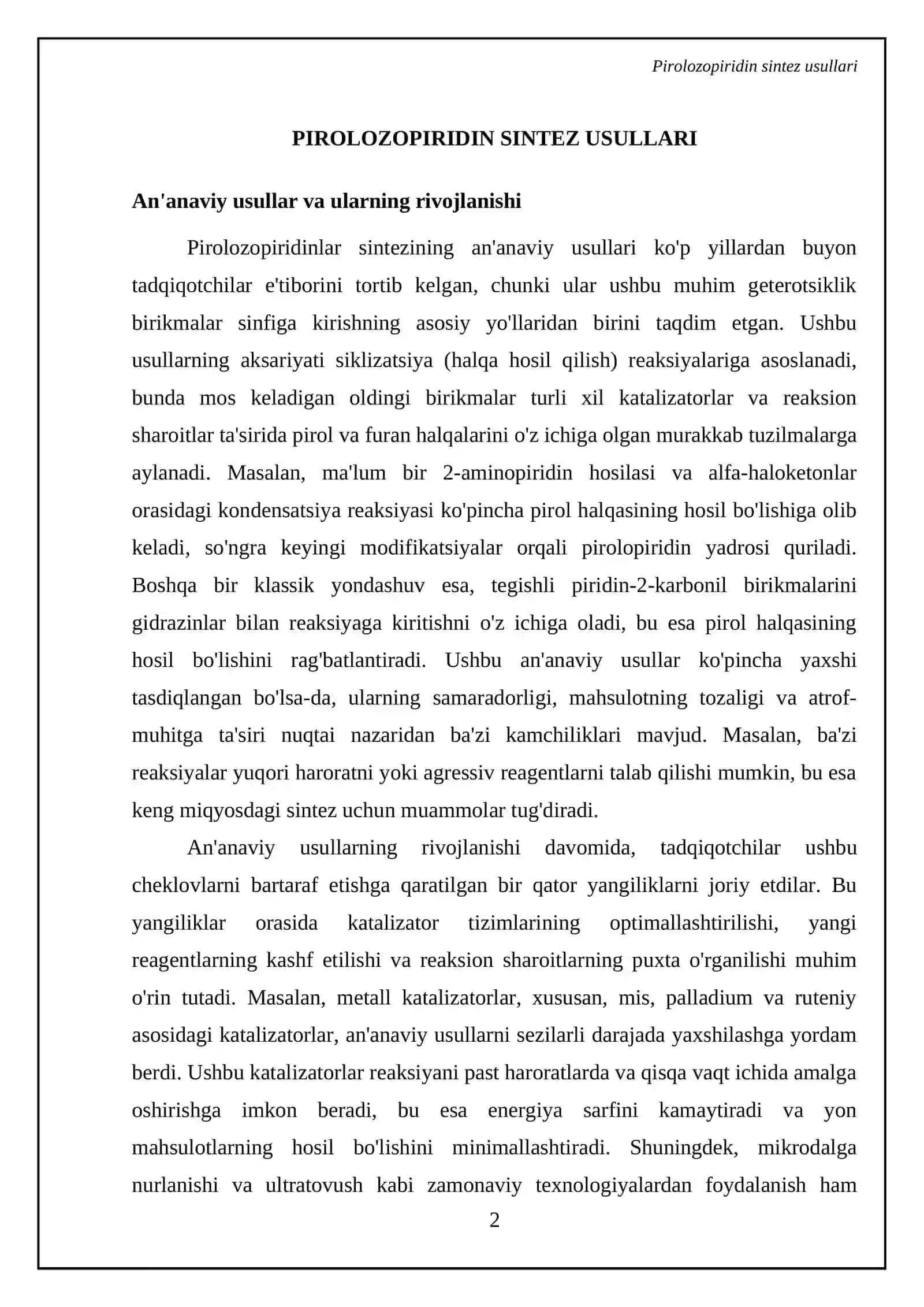 Pirolozopiridin olinishi va xossalari 4