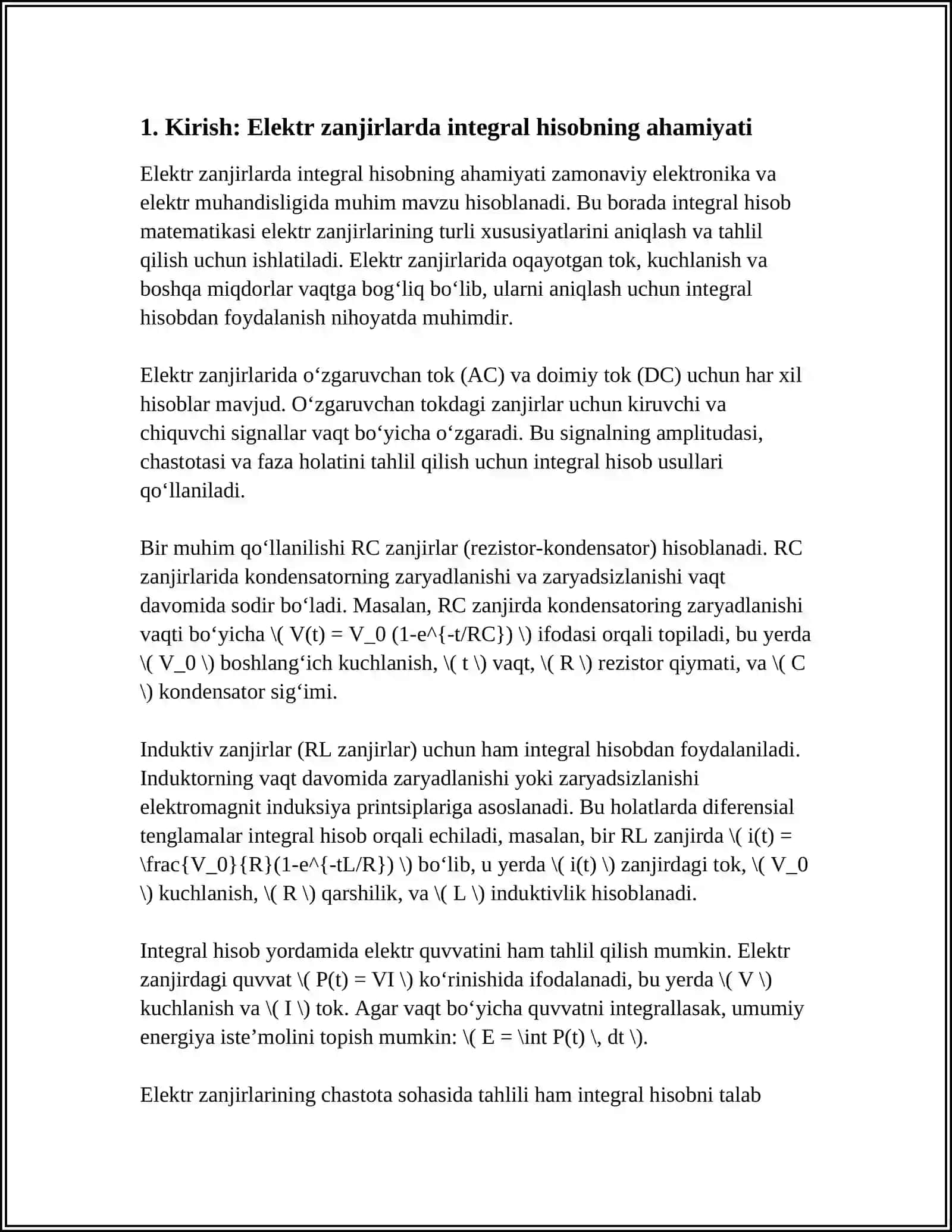Elektr zanjirlarda integral hisobning ahamiyati 4