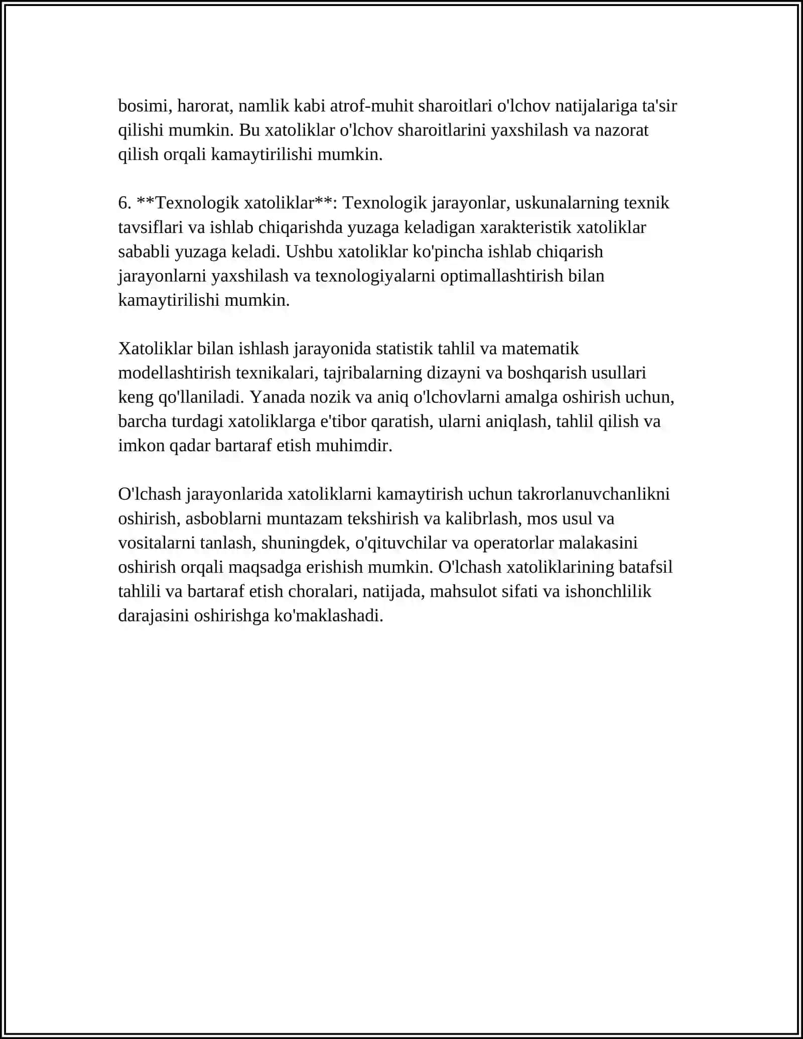 OʻLCHASH XATOLIKLARNI TABAQALASH 4