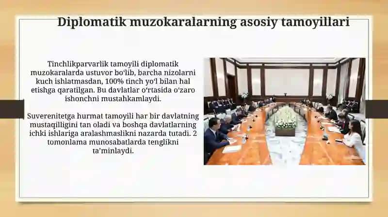 O‘zbekiston tashqi siyosatida diplomatik muzokaralar 4