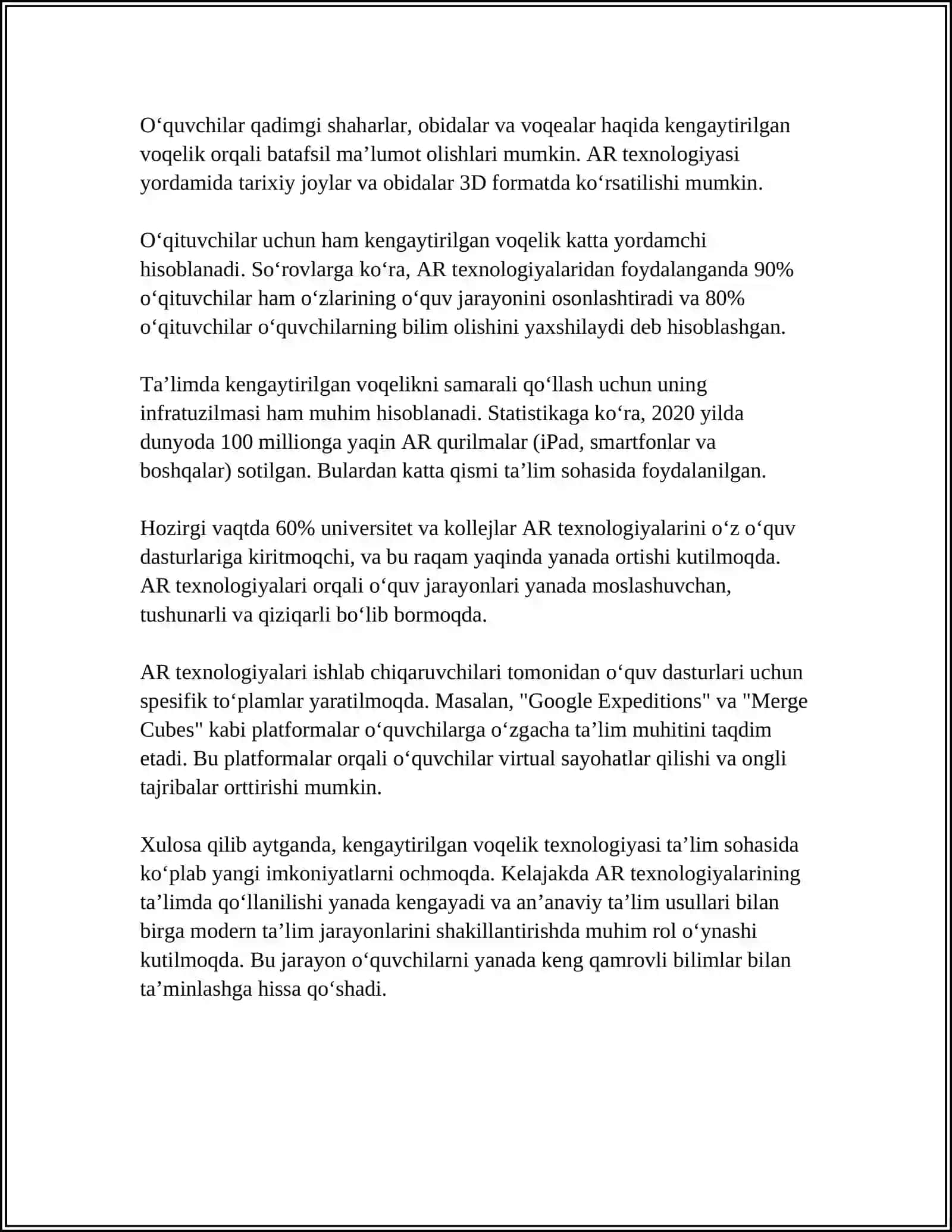 KENGAYTIRILGAN VOQEALIK (AR) 4