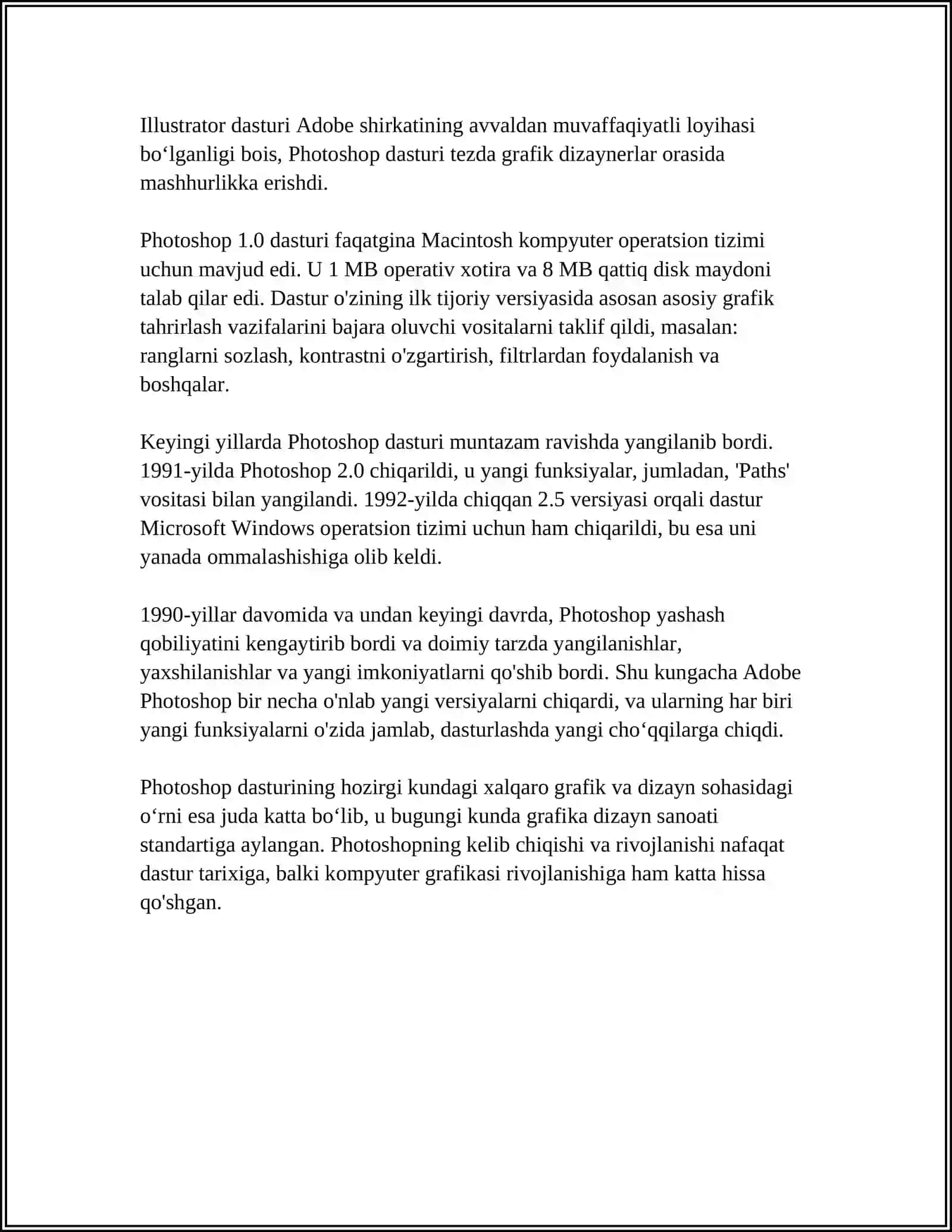ADOBE PHOTOSHOP DASTURINING YARATILISH TARIXI 4