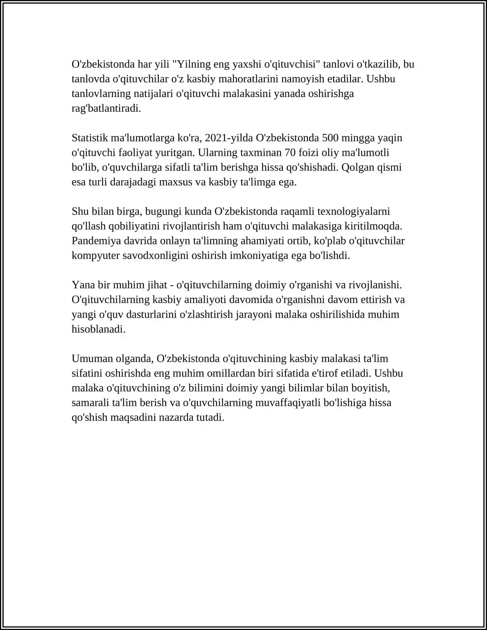 O'QITUVCHINING PEDOGOGIK MAHORATI 4