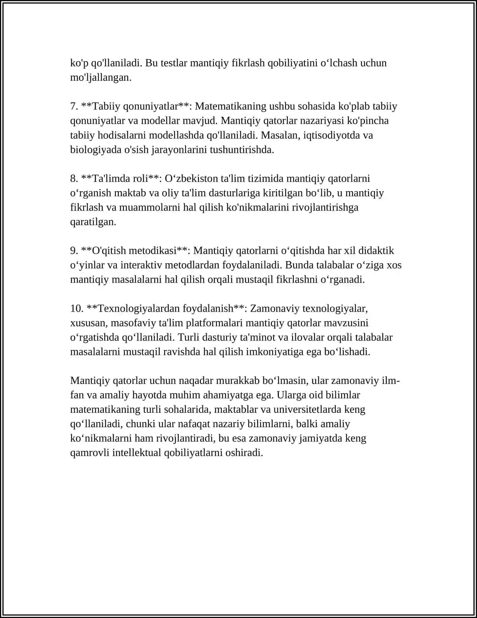 Mantiqiy Fikrlashga oid Masalalar ustida ishlash 4