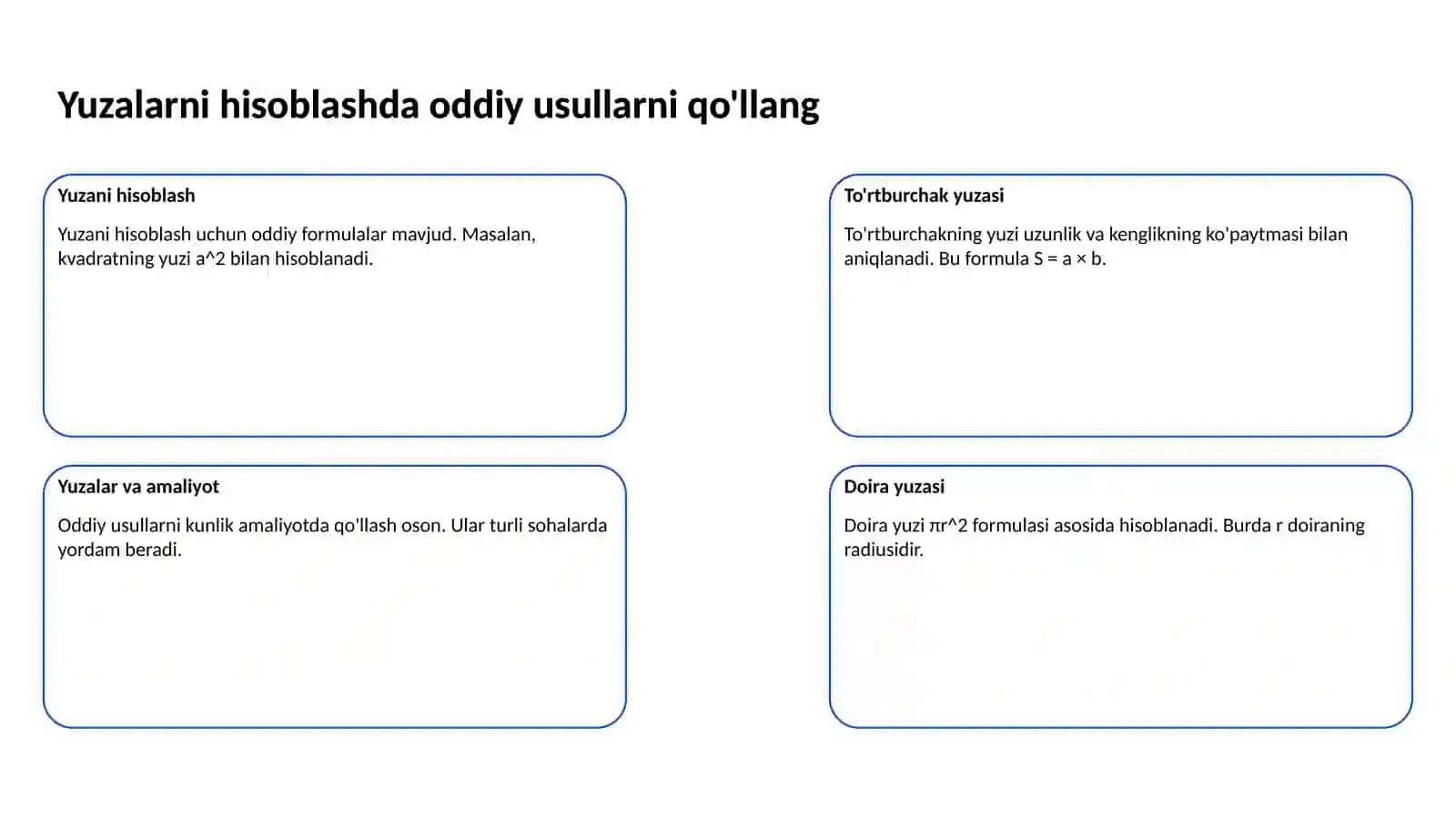 Yuzalarni hisoblashga doir masalalar yechish metodikasi 4