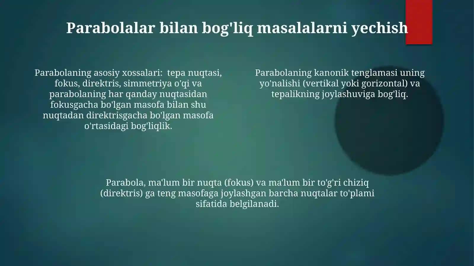 Parabola tarifi, kanonik tenglamasi 4