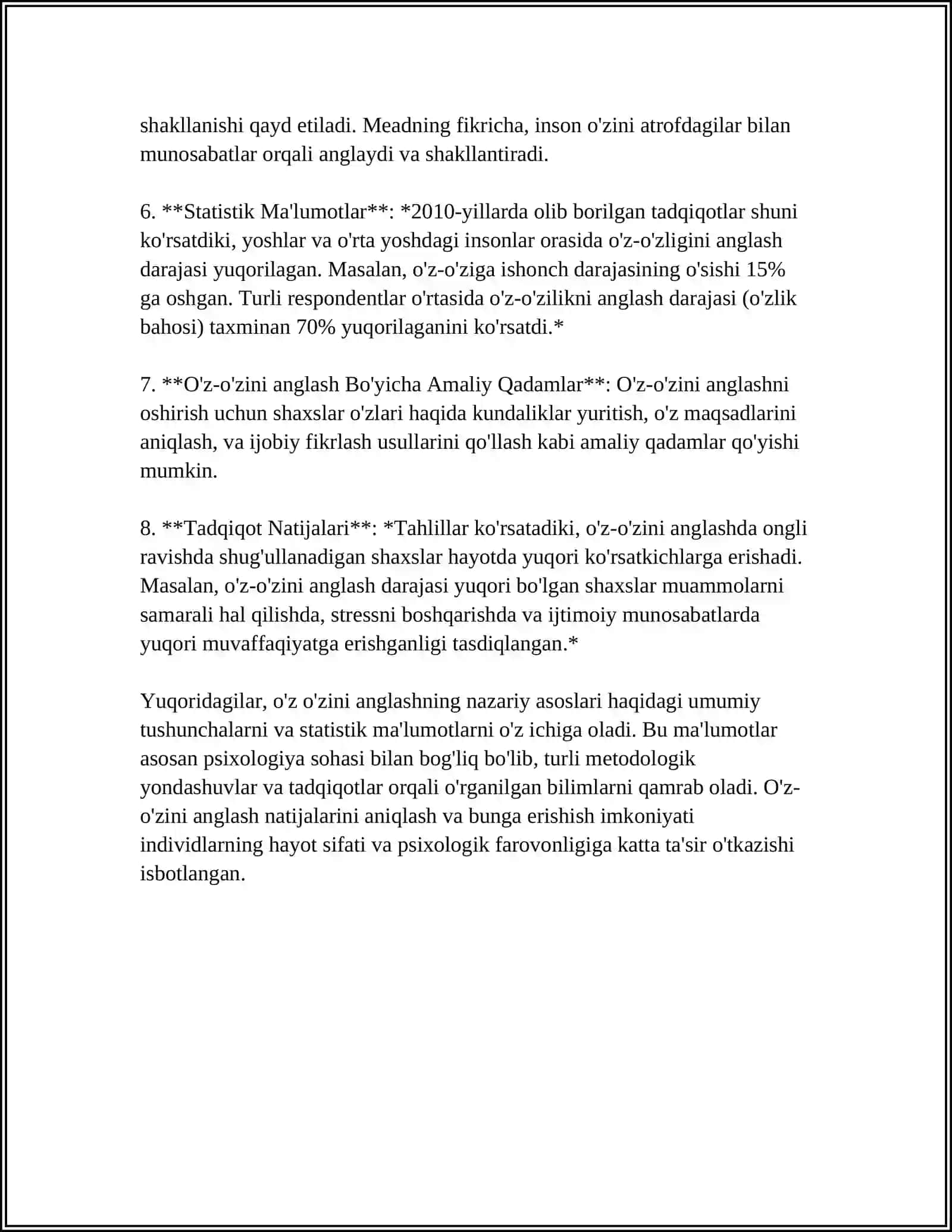 O'Z O'ZINI ANGLAMOQ SIRI 4