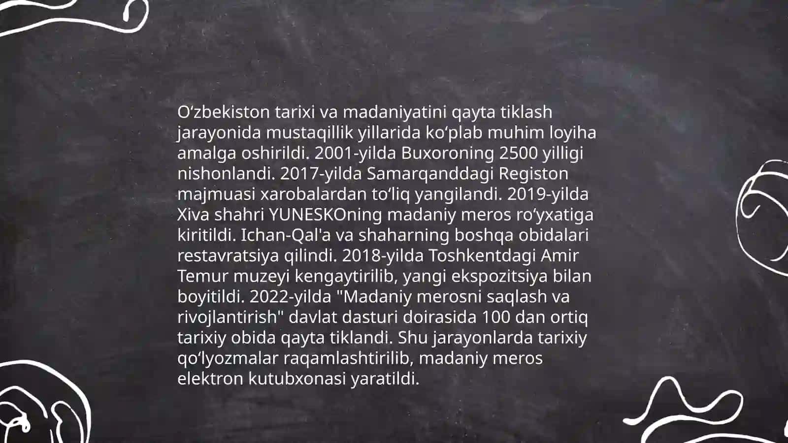 Oʻzbekistonda milliy qadriyatlar va tarixni tiklash borasidagi islohotlar mazmuni 4