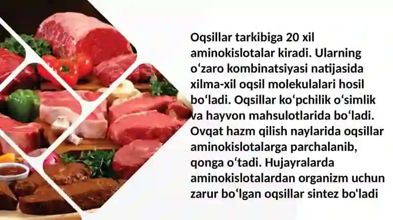Oqsillar, karbonsuvlar va yog‘lar almashinuvi 4