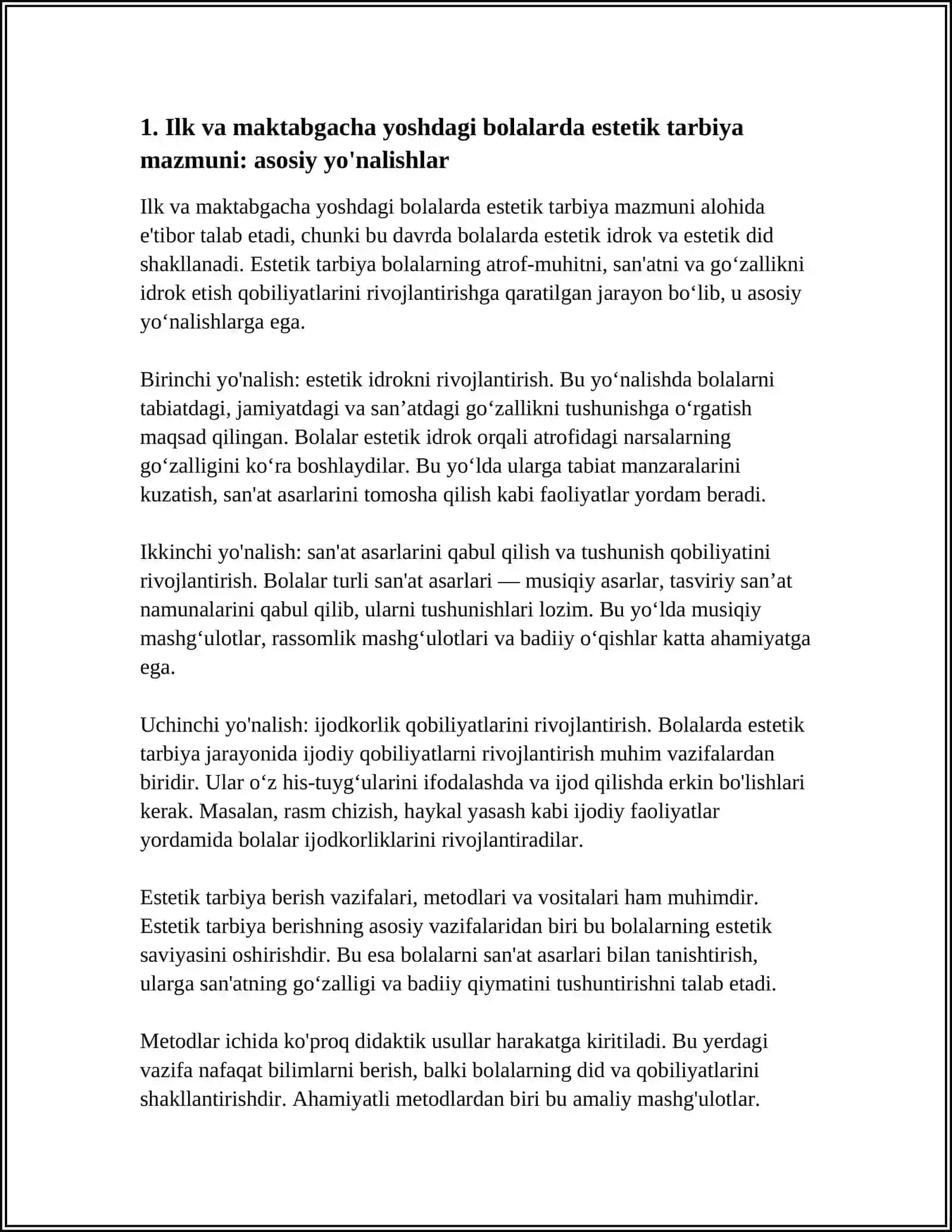 ILK VA MAKTABGACHA BOLALARGA ESTETIK TARBIYA BERISH MAZMUNI 4