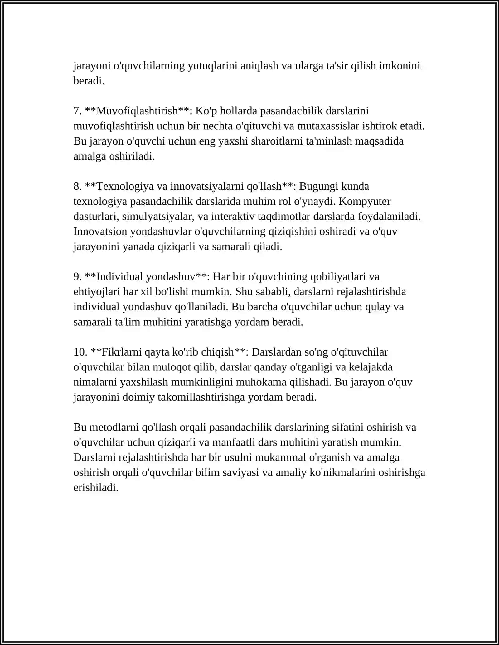 PASANDACHILIK DARSLARINI TASHKIL ETISH 4