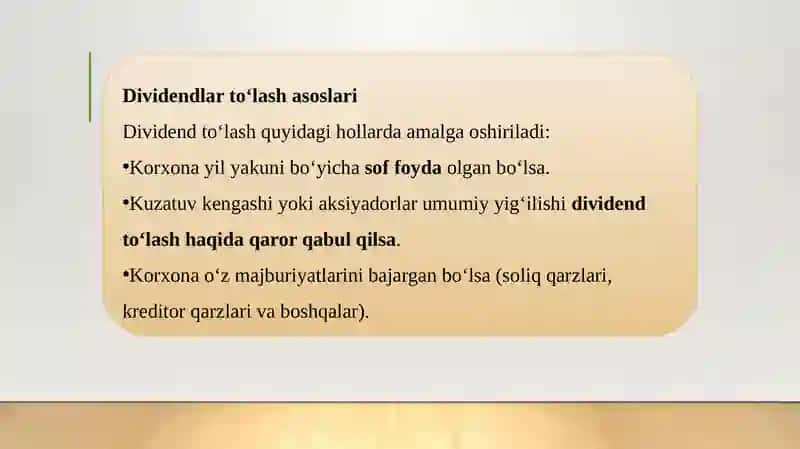 Davlat ulishi mavjud korxonalarda dividend undirish tartibi 4