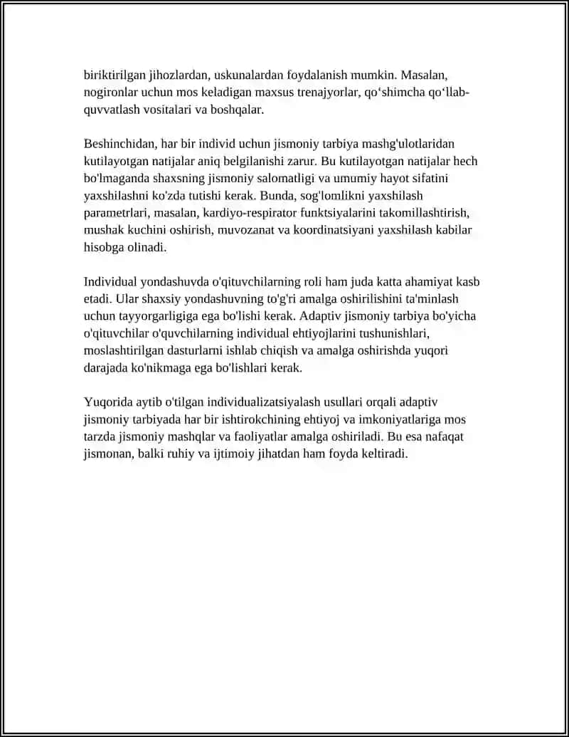 ADAPTIV JISMONIY TARBIYA BOYICHA ORGATISH USULLARI REFERAT 4